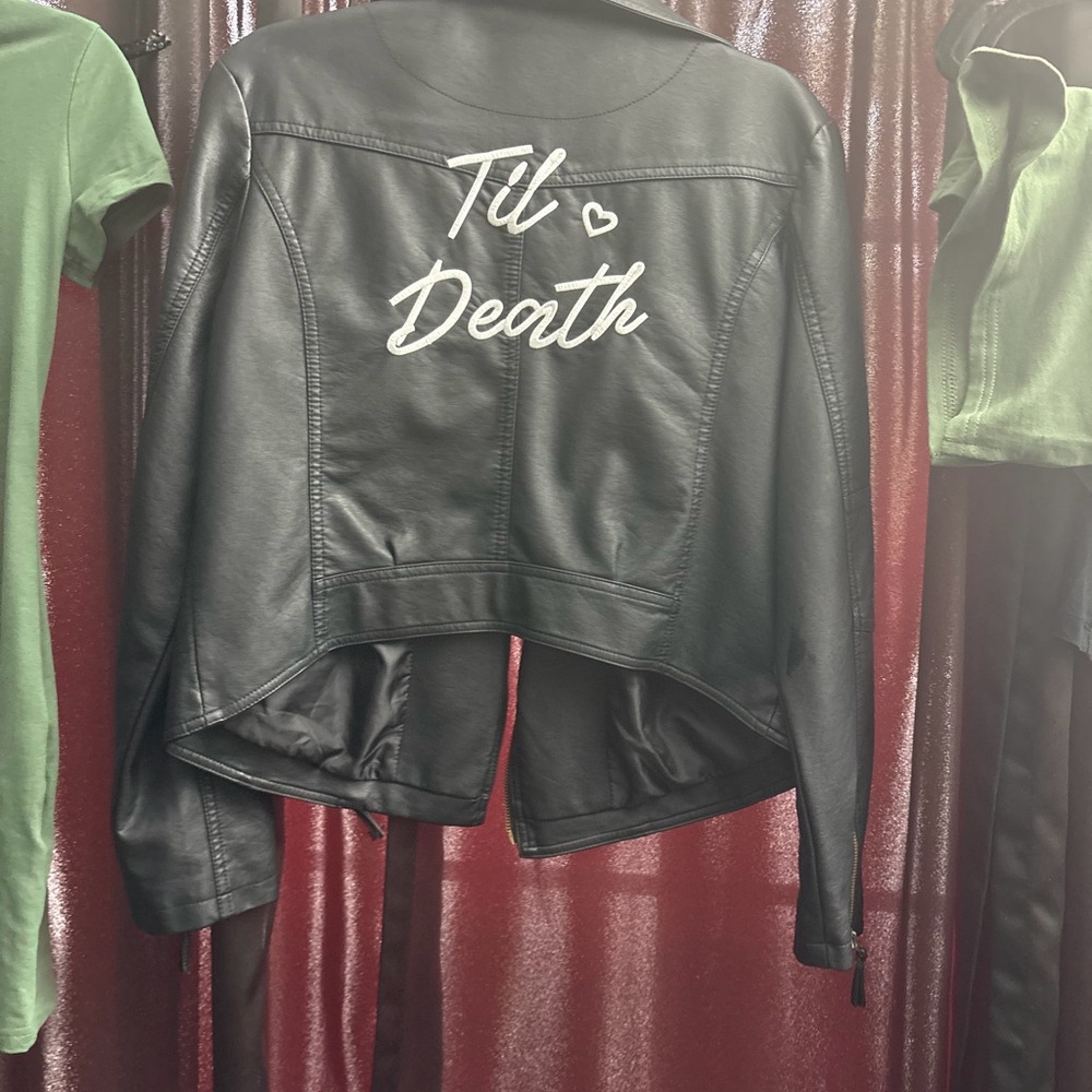 Black Leather Jacket with 'Til Death' Design